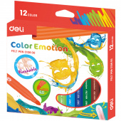 Фломастери Deli EC10800 12кол 6мм кругл Color Emotion карт/кор