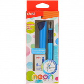 Ручка перова Deli EQ80100 мiкс Neon ергономiчний корпус, гумовий грип + 6 картрiджей, карт бл
